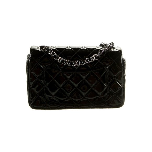 Chanel Black Quilted Patent Leather Chain Link Medium Double Designer Handbag - Picture 4 of 14
